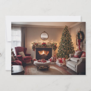 Cartão De Festividades Sala de estar em estilo retrô com árvore de Natal