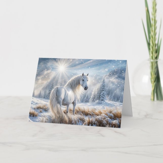 Cartão De Festividades Salas de Natal Saudações Bonito Stallion White (Frente)
