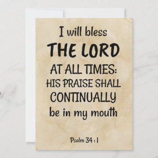 Cartão De Festividades Salm 34:1 (KJV) sobre fundo de pergaminho bíblico