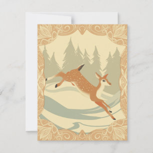 Cartão De Festividades Saltando Deer em uma cena de neve