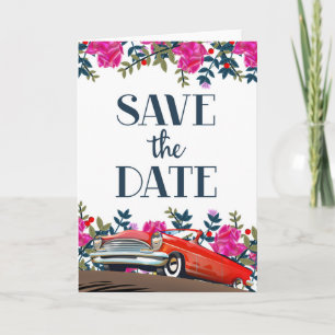 Cartão De Festividades Salvar o carro do vermelho do vintage da data