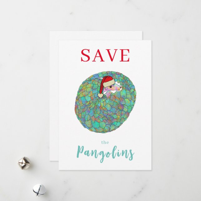 Cartão De Festividades Salve o Natal do Slogan Pangolins Personalizado (Frente/Verso In Situ)