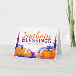 Cartão De Festividades Samhain Blessings Pumpkins & Candles Halloween