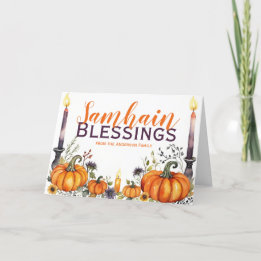 Cartão De Festividades Samhain Blessings Pumpkins & Candles Halloween