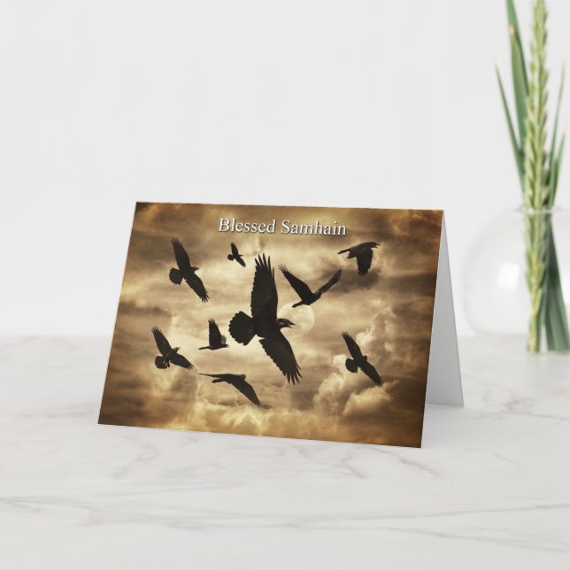 Cartão De Festividades Samhain com Ravens e Poem (Frente)