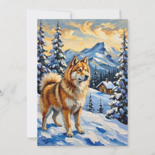 Cartão De Festividades Samoyed Antigo em Paisagem Alpina de Natal