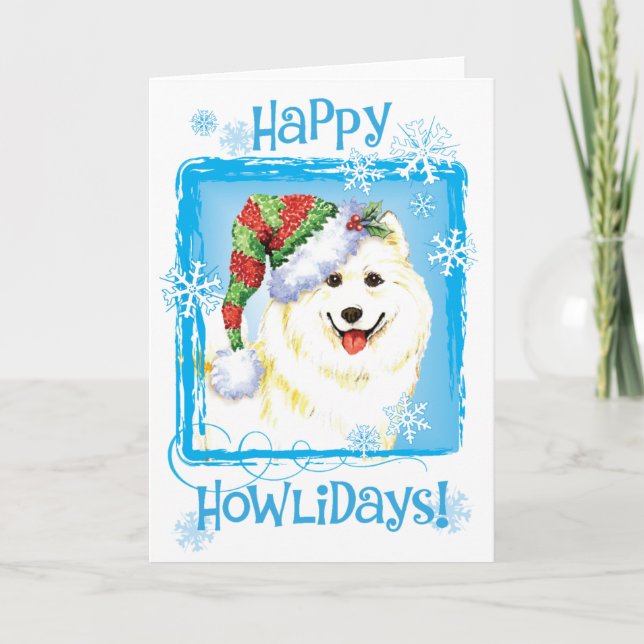 Cartão De Festividades Samoyed feliz de Howlidays (Frente)