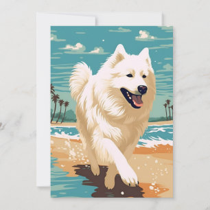 Cartão De Festividades Samoyed na praia