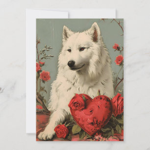 Cartão De Festividades Samoyed Vintage Dia dos Namorados 