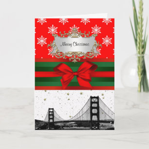 Cartão De Festividades San Francisco Skyline Red Snowflake Christmas