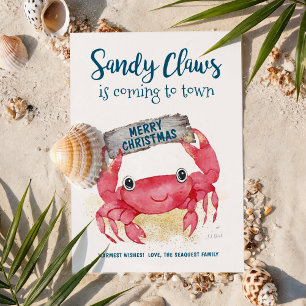 Cartão De Festividades Sandy Cights Crab Warm Wish Beach Christmas