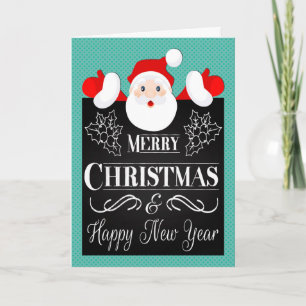 Cartão De Festividades Santa and Chalkboard with Holly for Christmas