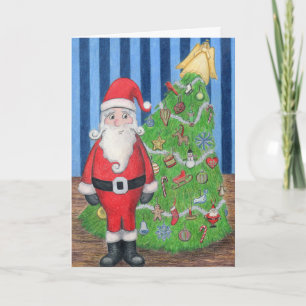 Cartão De Festividades Santa and Christmas Tree Greeting Card