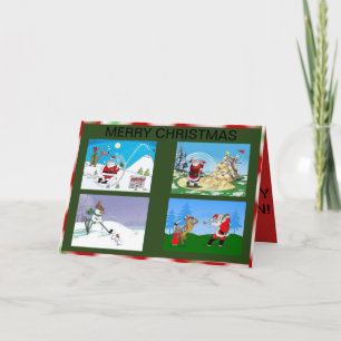 Cartão De Festividades Santa and friends golfing on a Christmas card