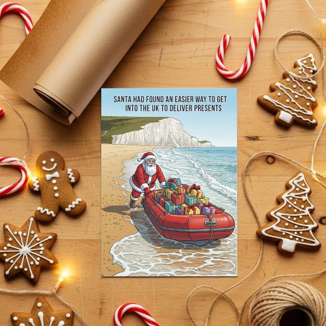 Cartão De Festividades Santa Boat Arrival Funny Christmas Card (Criador carregado)