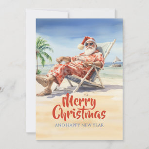 Cartão De Festividades Santa Claus Beach Watercolor