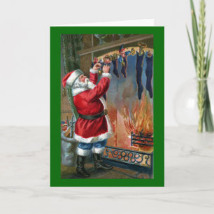 Cartão De Festividades Santa Claus Busy Enchendo Meias