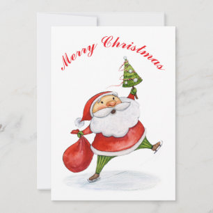 Cartão De Festividades Santa Claus Cute Christmas watercolor painting