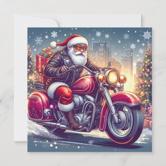 Cartão De Festividades Santa Claus en mode motard (Frente)