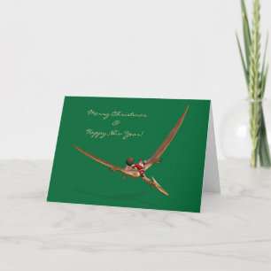 Cartão De Festividades Santa Claus Flying On Dinosaur