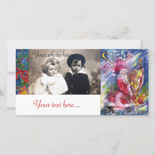 CARTÃO DE FESTIVIDADES SANTA CLAUS JOGANDO HARP À LUZ DA LUZ