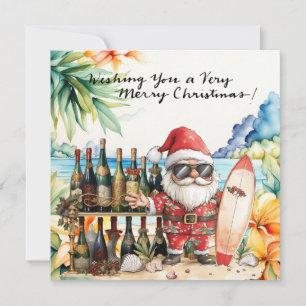 Cartão De Festividades SANTA CLAUS na praia do Havaí no Natal