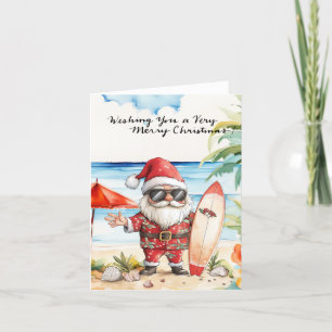 Cartão De Festividades SANTA CLAUS na praia do Havaí no Natal