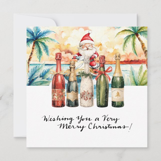 Cartão De Festividades SANTA CLAUS na praia do Havaí no Natal (Frente)