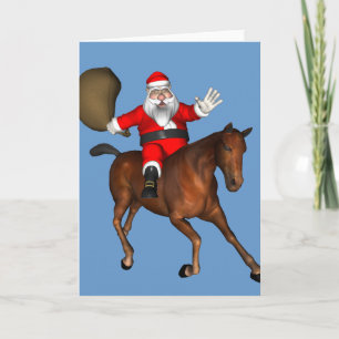 Cartão De Festividades Santa Claus Riding A Brown Horse