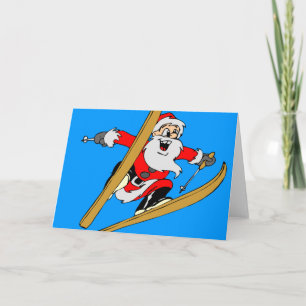 Cartão De Festividades Santa Claus Skiers Skiing Xmas Tees and Gifts