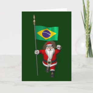 Cartão De Festividades Santa Claus With Ensign Of Brazil