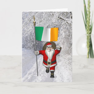 Cartão De Festividades Santa Claus With Ensign Of Ireland