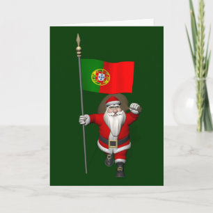 Cartão De Festividades Santa Claus With Ensign Of Portugal