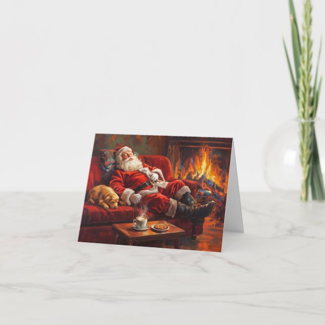 Cartão De Festividades Santa Clause Resting Folded Holiday Card (Frente)