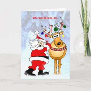 Cartão De Festividades Santa Decorating Reindeer Friend!