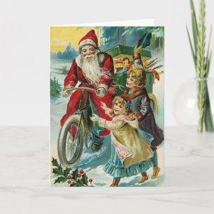 Cartão De Festividades Santa Delivering Presents on A Bicycle