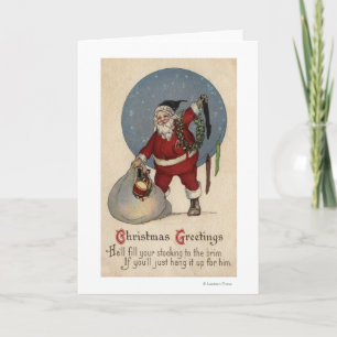 Cartão De Festividades Santa Filling Stocking to the Brim