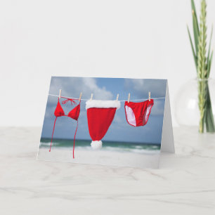 Cartão De Festividades Santa hat and bikini on a clothesline