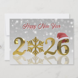 Cartão De Festividades Santa Hat and Snowflake | Gold Happy New Year 2026