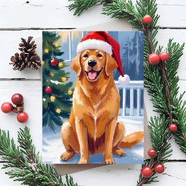 Cartão De Festividades Santa Hat Labrador | Merry Christmas Dog Painting