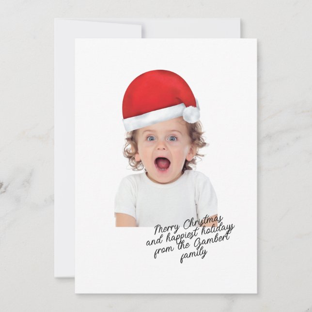 Cartão De Festividades Santa Hat Red Merry Script de Natal Cheio (Frente)