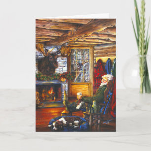 Cartão De Festividades Santa In Cabin   Rustic Christmas Holiday
