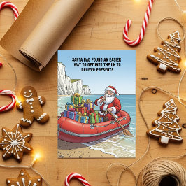 Cartão De Festividades Santa in Inflatable Boat Funny Christmas Gift