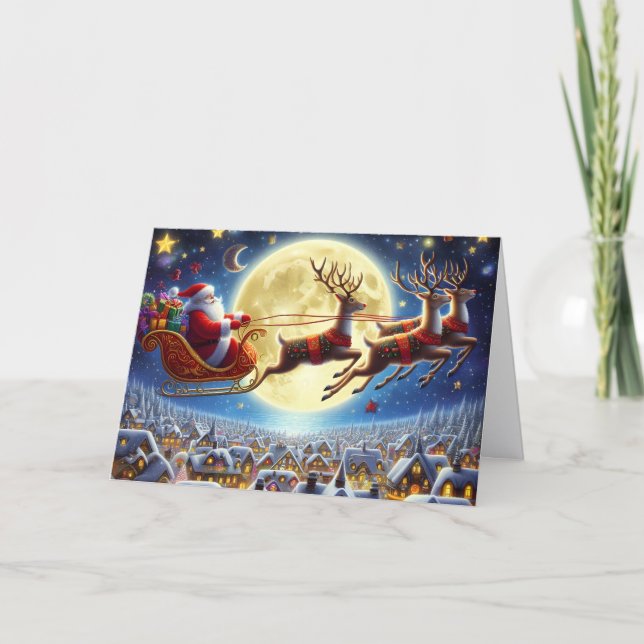 Cartão De Festividades Santa in Sleigh Holiday Card (Frente)