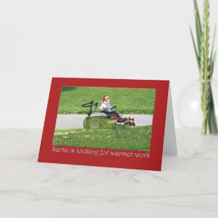 Cartão De Festividades Santa on a riding lawn mower  landscaper