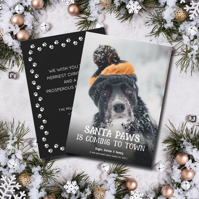 Cartão De Festividades Santa Paws Dog Photo Christmas (Santa Paws dog photo Christmas holiday cards, PRINTED and/or INSTANT DOWNLOAD)