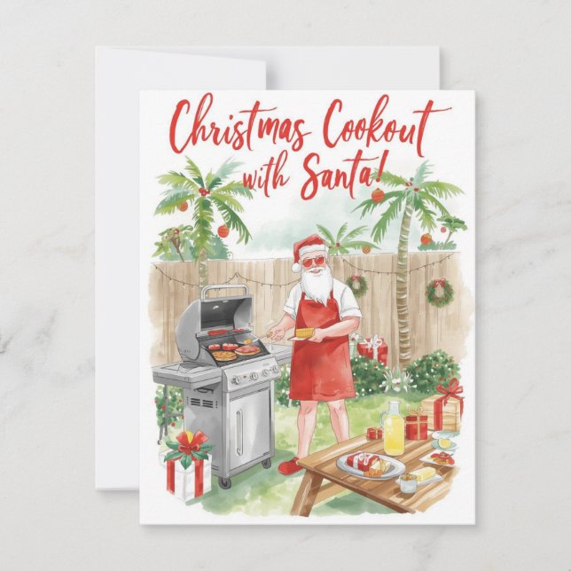 Cartão De Festividades Santa’s Christmas Barbecue – Modern Watercolor (Frente)