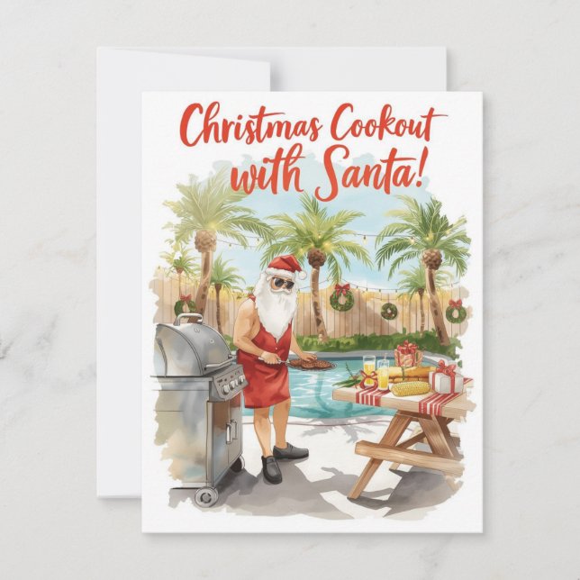 Cartão De Festividades Santa’s Christmas Barbecue – Modern Watercolor (Frente)