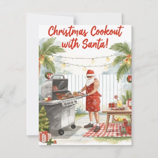 Cartão De Festividades Santa’s Christmas Barbecue – Modern Watercolor (Frente)