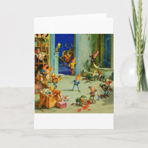 Cartão De Festividades Santa 's Elves Working in his North Pole Workshop